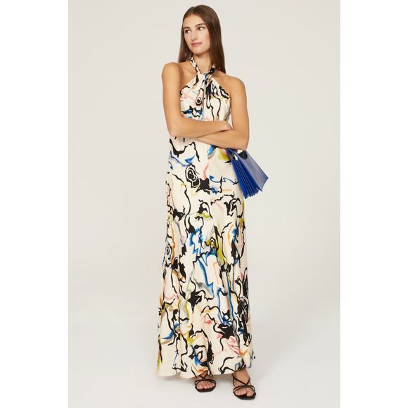 Tanya Taylor Maya Abstract Print Halter Maxi Dress Size 0 - Picture 1 of 16